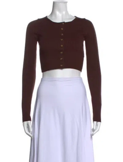 Pre-owned Helsa Crew Neck Long Sleeve Crop Top In Brown