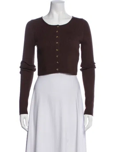 Pre-owned Helsa Crew Neck Long Sleeve Crop Top In Brown