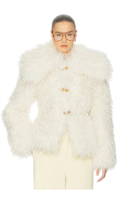 Helsa Dramatic Collar Faux Shearling Jacket In Neutral