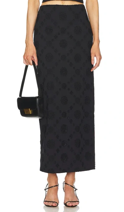 Helsa Eyelet Column Midi Skirt In Black