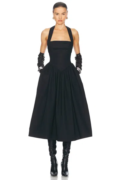 Helsa Faille Halter Midi Dress In Black