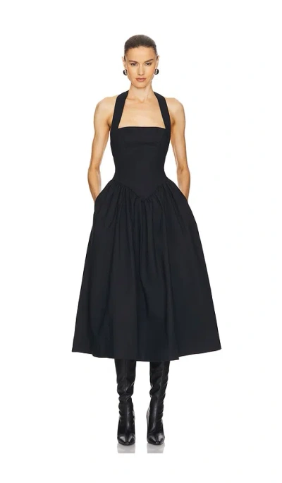 Helsa Faille Halter Midi Dress In Black