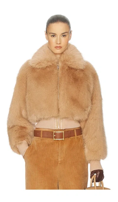 Helsa Faux Fox Bomber Jacket In Brown