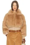 Helsa Faux Fox Bomber Jacket In Sand