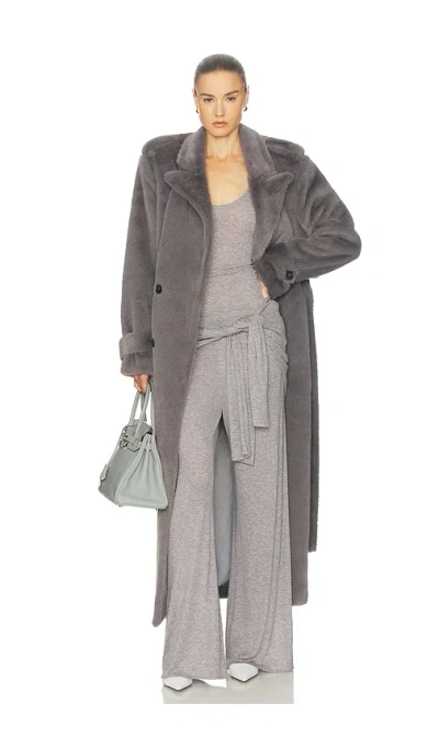 Helsa Faux Fur Long Trench In Gray