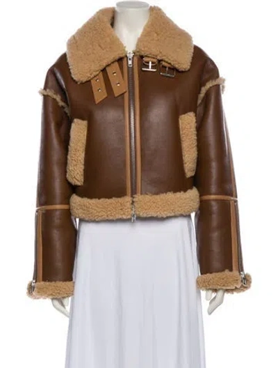 Pre-owned Helsa Faux Leather Biker Jacket In Brown
