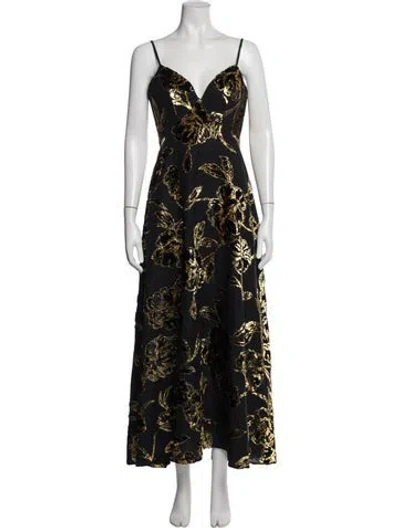 Pre-owned Helsa Floral Print Long Dress In Black