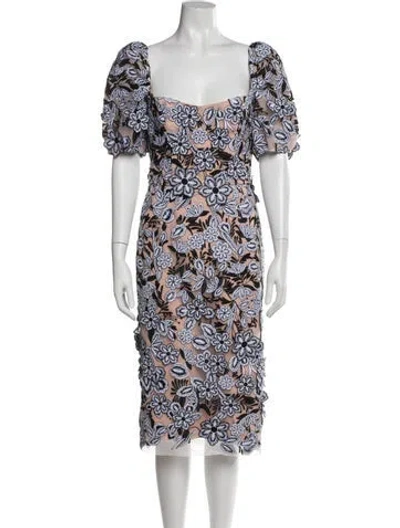 Pre-owned Helsa Floral Print Midi Length Dress W/ Tags In White