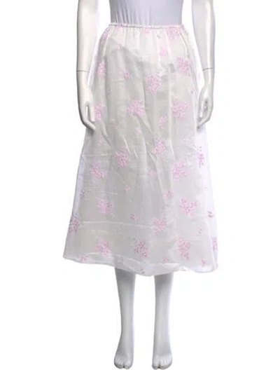 Pre-owned Helsa Floral Print Midi Length Skirt In White