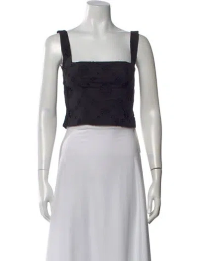 Pre-owned Helsa Floral Print Square Neckline Crop Top In Black