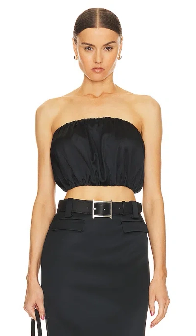 Helsa Heavy Satin Bubble Top In Black