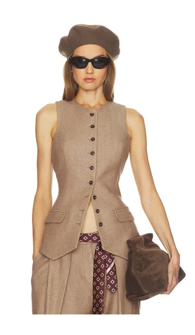 Helsa Italian Herringbone Waistcoat In Brown