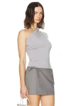 Helsa Jersey Asymmetrical Top In Dove Grey