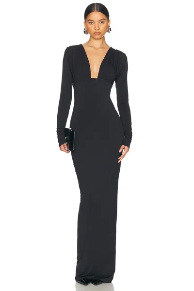 Helsa Matte Jersey Off Shoulder Maxi Dress In Black
