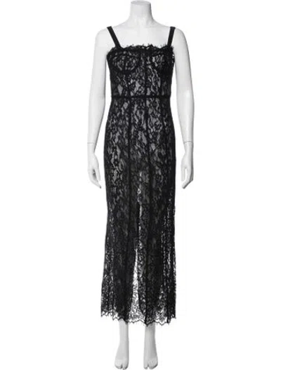 Pre-owned Helsa Lace Pattern Long Dress In Black