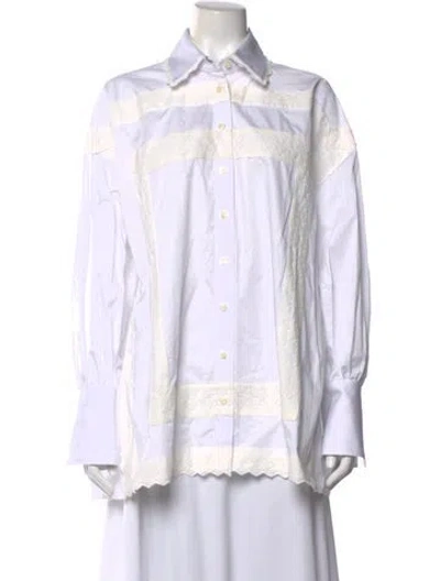 Pre-owned Helsa Lace Pattern Long Sleeve Button-up Top In White