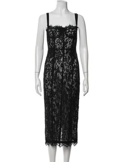 Pre-owned Helsa Lace Pattern Midi Length Dress In Black