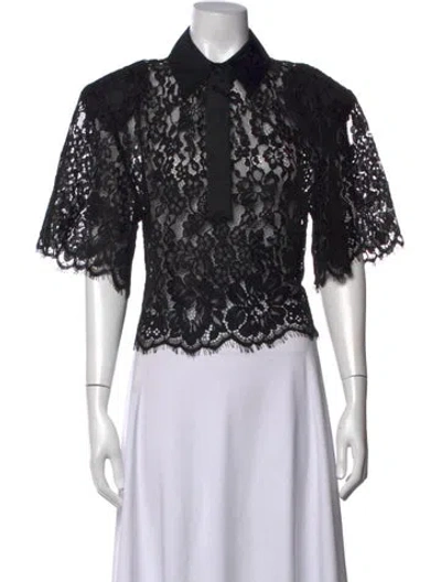 Pre-owned Helsa Lace Pattern Short Sleeve Blouse In Black