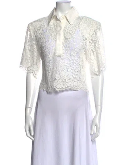 Pre-owned Helsa Lace Pattern Short Sleeve Blouse In White