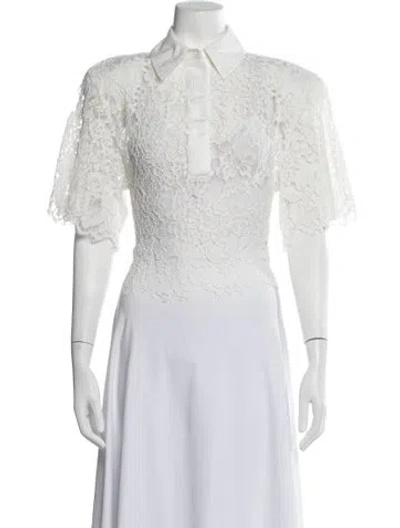 Pre-owned Helsa Lace Pattern Short Sleeve Blouse In White