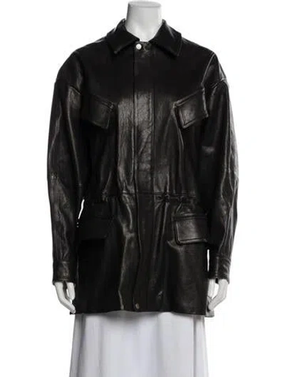 Pre-owned Helsa Lamb Leather Utility Jacket In Black