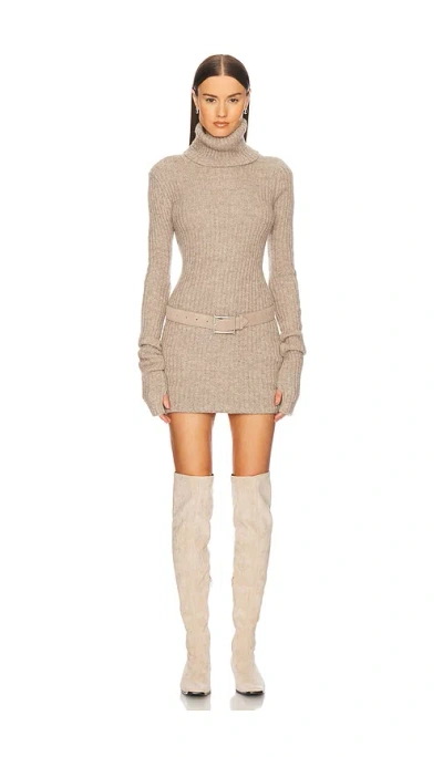 Helsa Lauren Mini Knit Dress In 베이지
