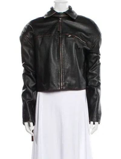 Pre-owned Helsa Leather Biker Jacket In Gray