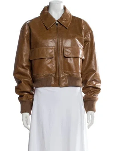 Pre-owned Helsa Leather Bomber Jacket In Brown