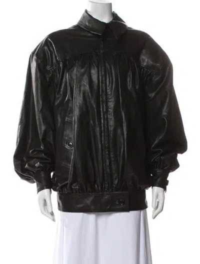 Pre-owned Helsa Leather Bomber Jacket In Green