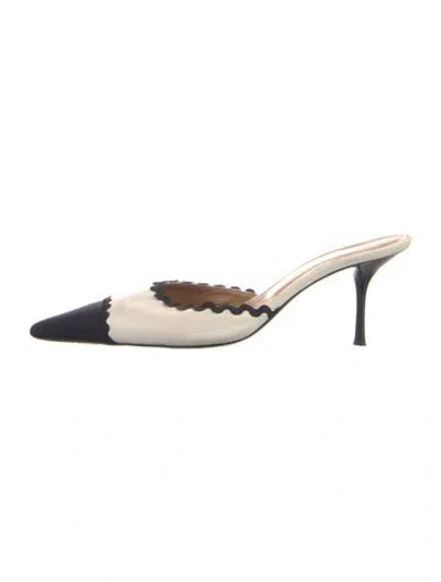 Pre-owned Helsa Leather Colorblock Pattern Mules In Blue