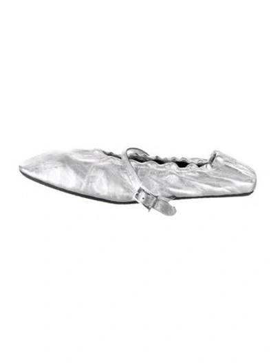 Pre-owned Helsa Leather Mary Jane Flats In Silver