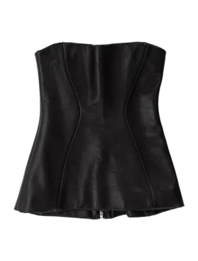 Pre-owned Helsa Leather Square Neckline Top In Black