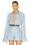 Helsa Linen Button Down Shirt In Chambray Blue