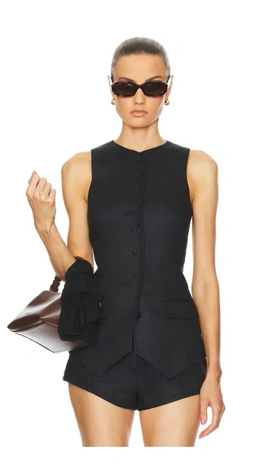 Helsa Linen Button Tunic In Black