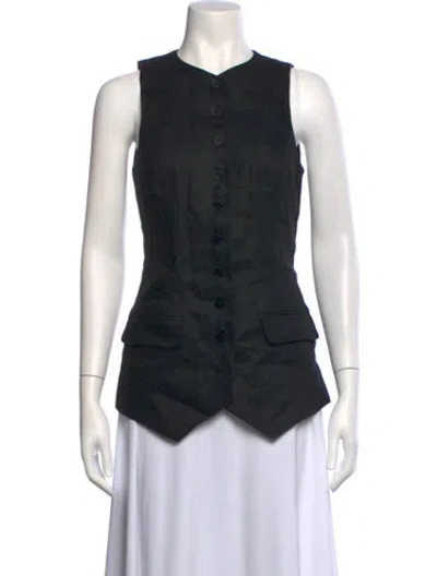Pre-owned Helsa Linen Crew Neck Button-up Top In Black