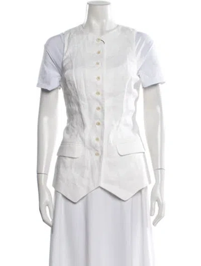 Pre-owned Helsa Linen Crew Neck Button-up Top W/ Tags In White