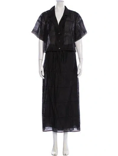Pre-owned Helsa Linen Eyelet Trim Skirt Set In Black