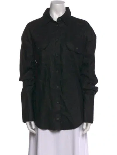Pre-owned Helsa Linen Long Sleeve Button-up Top In Black