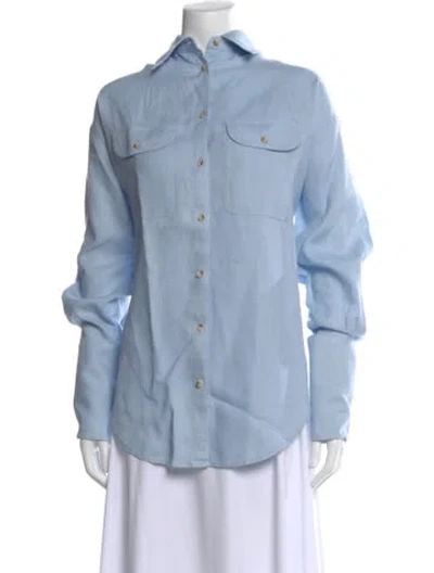 Pre-owned Helsa Linen Long Sleeve Button-up Top In Blue