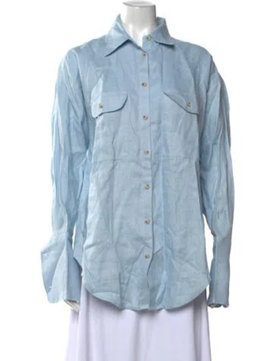 Pre-owned Helsa Linen Long Sleeve Button-up Top In Blue