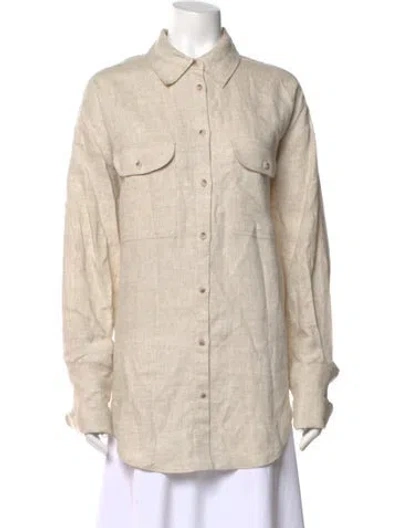 Pre-owned Helsa Linen Long Sleeve Button-up Top In Neutral