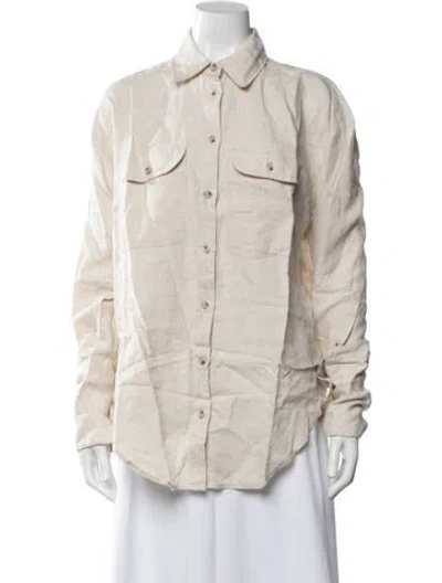 Pre-owned Helsa Linen Long Sleeve Button-up Top In Neutrals