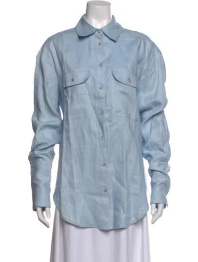 Pre-owned Helsa Linen Long Sleeve Button-up Top W/ Tags In Blue