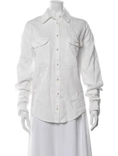 Pre-owned Helsa Linen Long Sleeve Button-up Top In White