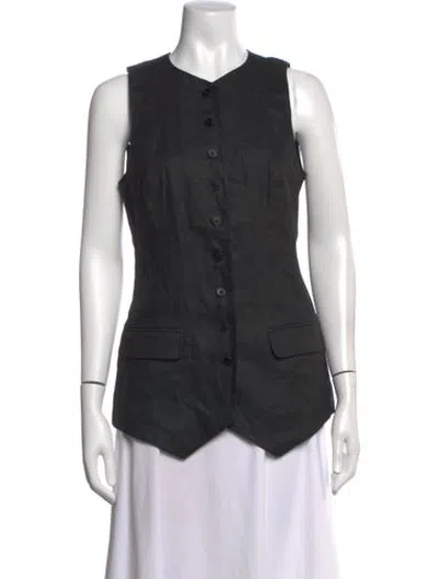 Pre-owned Helsa Linen V-neck Button-up Top In Black/grey