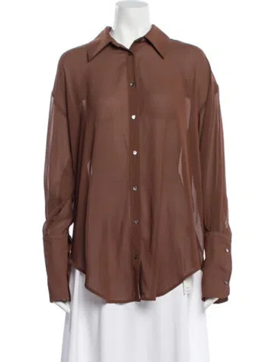 Pre-owned Helsa Long Sleeve Blouse In Brown