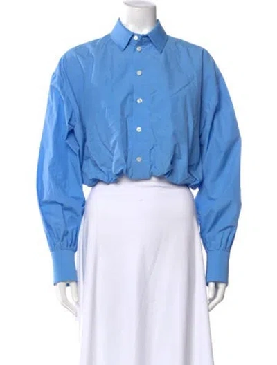 Pre-owned Helsa Long Sleeve Button-up Top In Blue