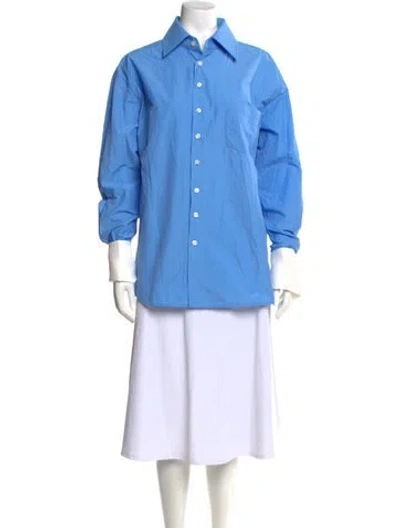 Pre-owned Helsa Long Sleeve Button-up Top In Blue