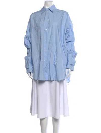Pre-owned Helsa Long Sleeve Button-up Top In Blue