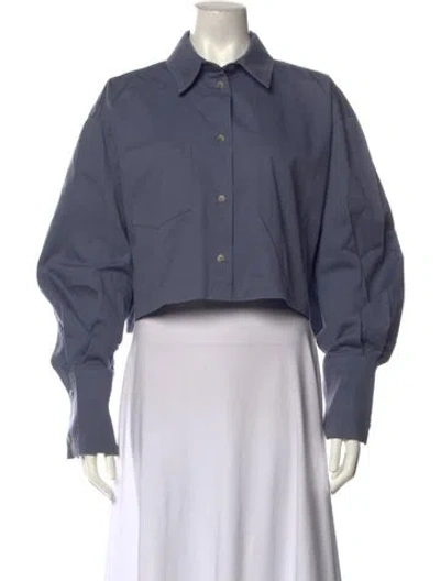 Pre-owned Helsa Long Sleeve Button-up Top In Blue